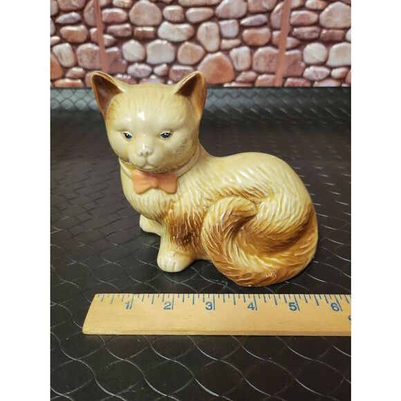 Brazil Pottery Blue Eyed Cat Decor Pink Bow Tie Fancy Cat - Picture 7 of 8